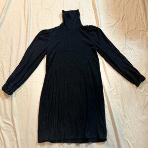 Ophelia Roe long sleeve black ribbed knit turtleneck midi sweater dress SMALL